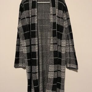 Ann Taylor Factory Plaid Fall Duster XL Black and White
